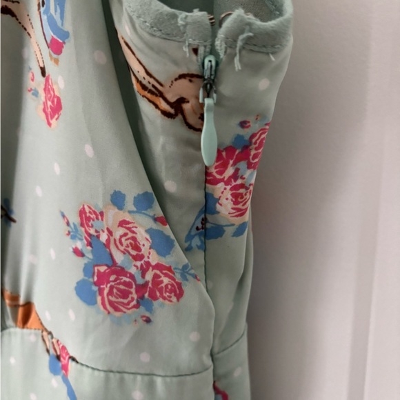 Adorable Mint Green Banned Bambi Deer Blue Bird 50s Retro Style Dress. S - Picture 5 of 10